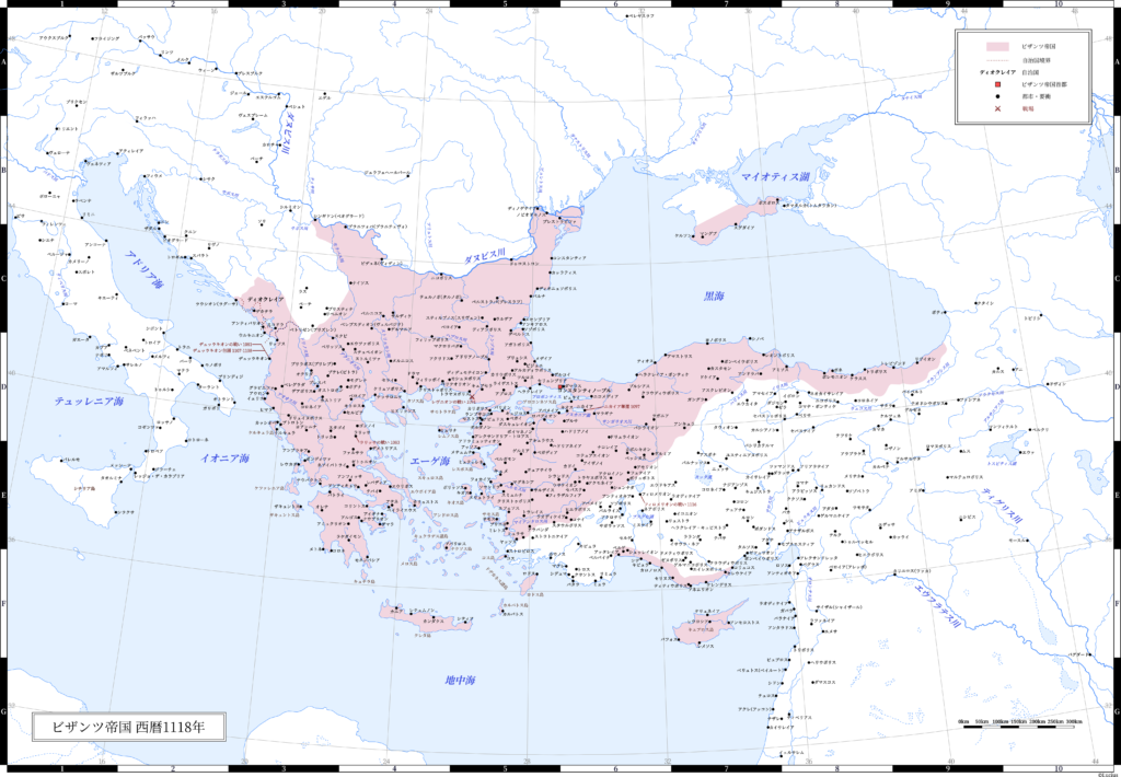 1118年（アレクシオス1世最晩年）のビザンツ帝国（東ローマ帝国）