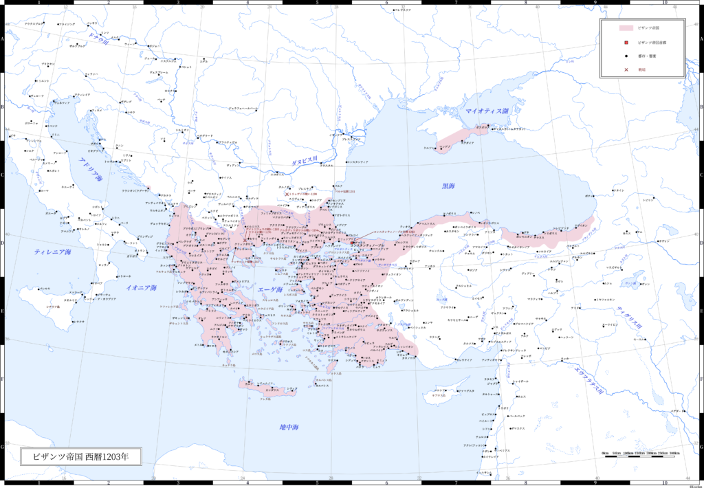 1203年（イサキオス2世復位時）のビザンツ帝国（東ローマ帝国）