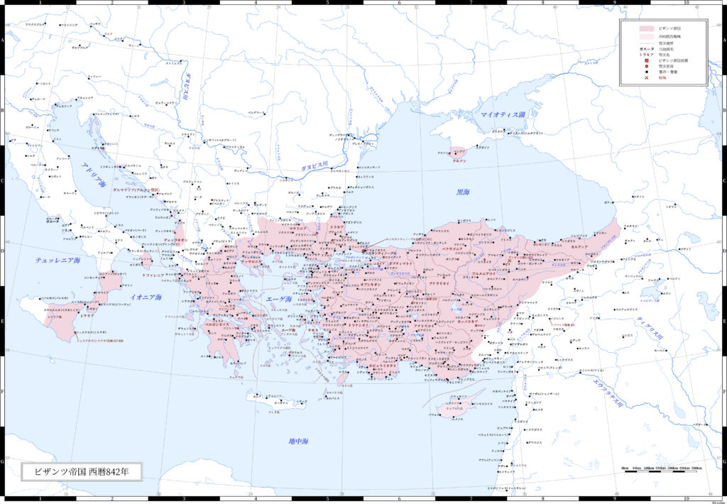 842年（テオフィロス最晩年）のビザンツ帝国。