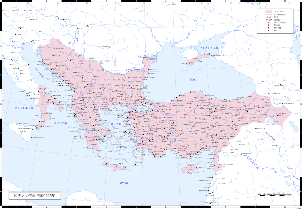 1025年（バシレイオス2世最晩年）のビザンツ帝国（東ローマ帝国）。
