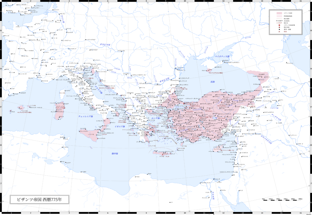 775年（コンスタンティノス5世最晩年）のビザンツ帝国。