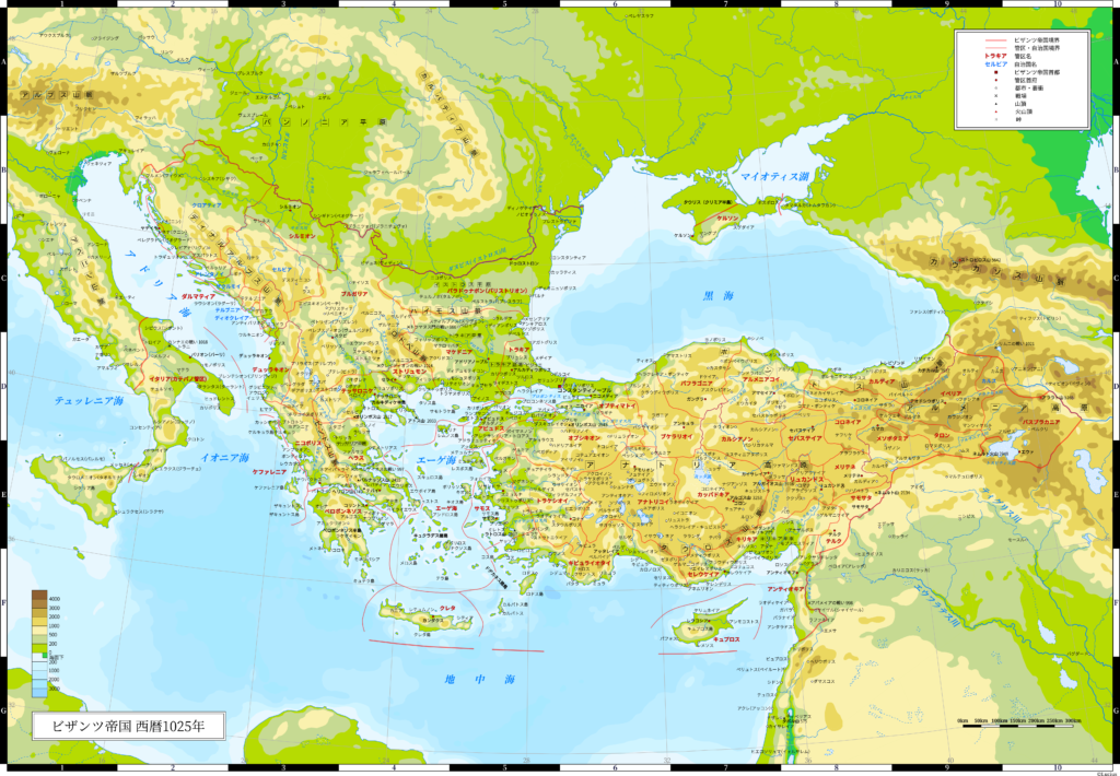 1025年のビザンツ帝国の地形図